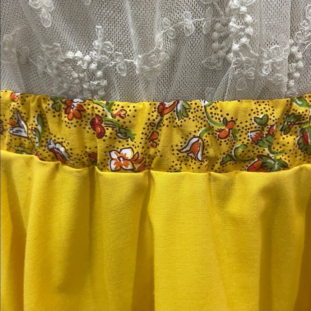 Handmade upcycled bright yellow gold full circle skirt with flounce & ruffle, M - Picture 5 of 6